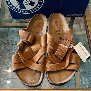 Birkenstock Luguno Mink Woven Suede Leather Sandals 41 US L 10 M 8